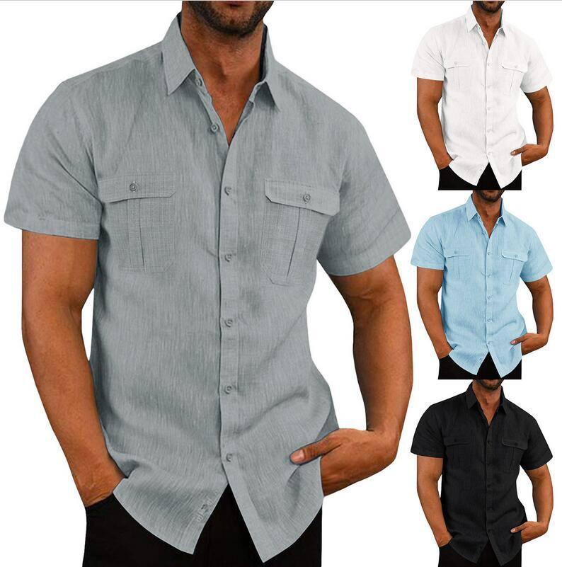 Men's Button Short Sleeve Shirt Summer Casual Double Pocket-1