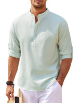 Men's Casual Shirt Long Sleeve Stand Collar Solid Color-10