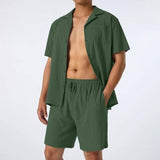 Men's Fashion Loose Casual Men's Shirt Two-Piece Set-Green-4