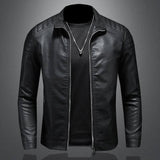 Men's Leather Motorcycle Jacket Thin Coat-Black-2