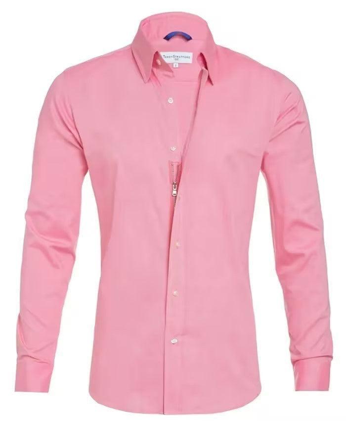 Men's Shirt Zipper Shirt Hidden Fake Button-Peach-7