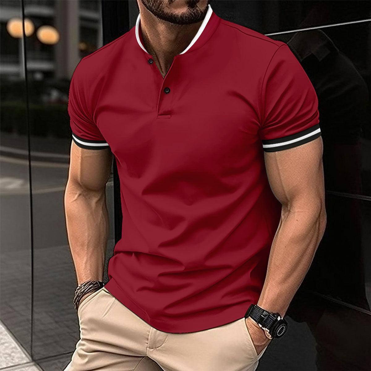 Men's Sports Button Pocket Short Sleeved-Red-7