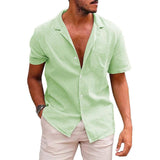 Men's Tops Casual Button Down Shirt Short Sleeve Beach Shirt-Light green-12