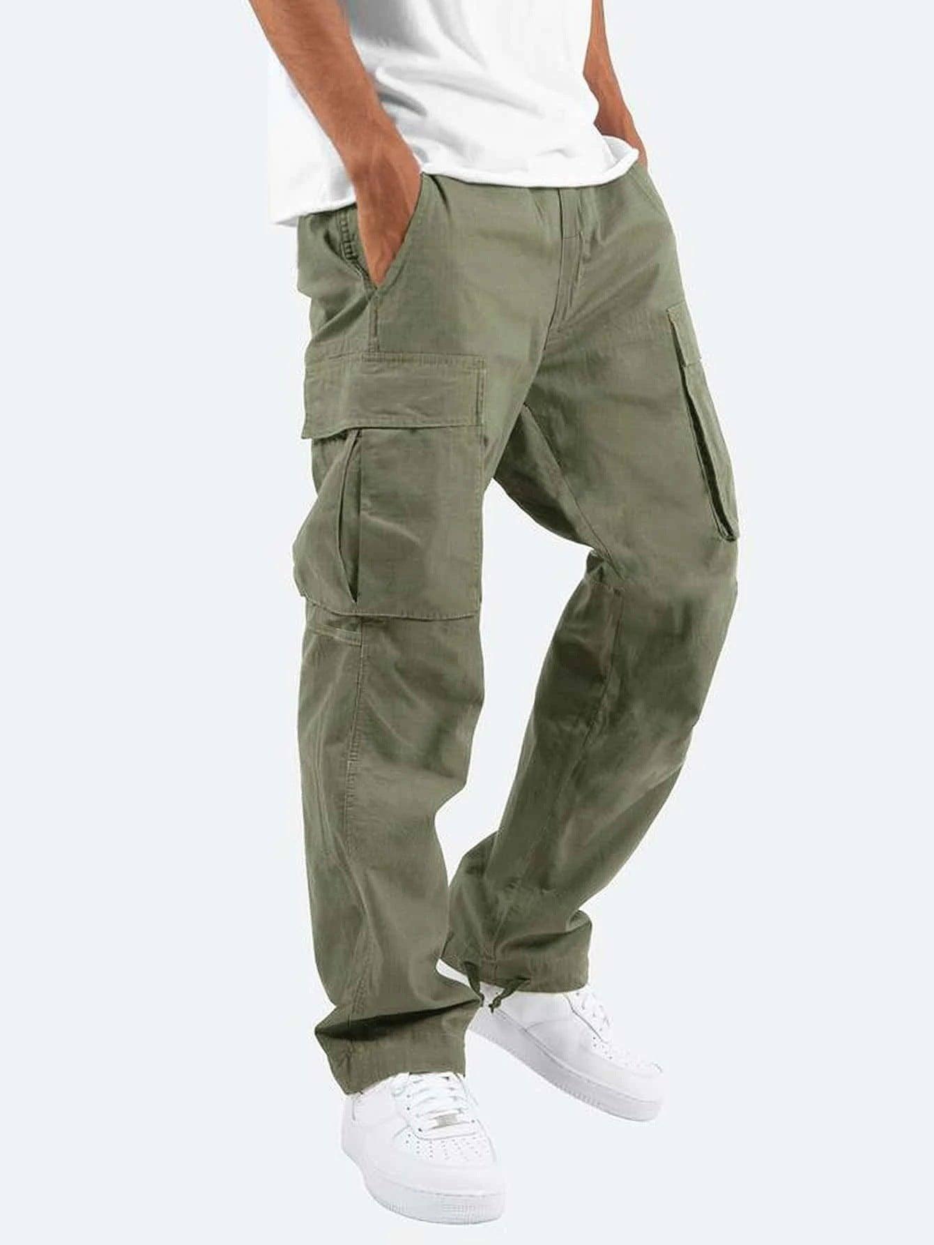 Men's Workwear Drawstring Multi-pocket Casual Pants-Green-5