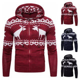 Men's Zipper Hooded Fawn Christmas Sweater-1