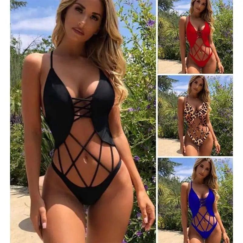 Mesh sexy backless one-piece bikini-1