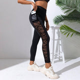 Mesh Stitching Yoga Clothes Hip-lift And Belly Shaping-Black-3