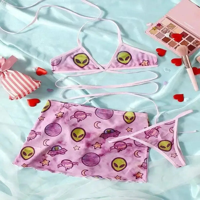 Three-piece Swimsuit Women's High Waist Printed-2