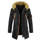 Mid-length Cotton-padded Jacket Men's Plus Velvet Thick Warm-Black-2