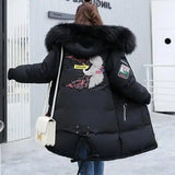 Mid-length Large Fur Collar Down Coat Plus Size Korean-Black-6