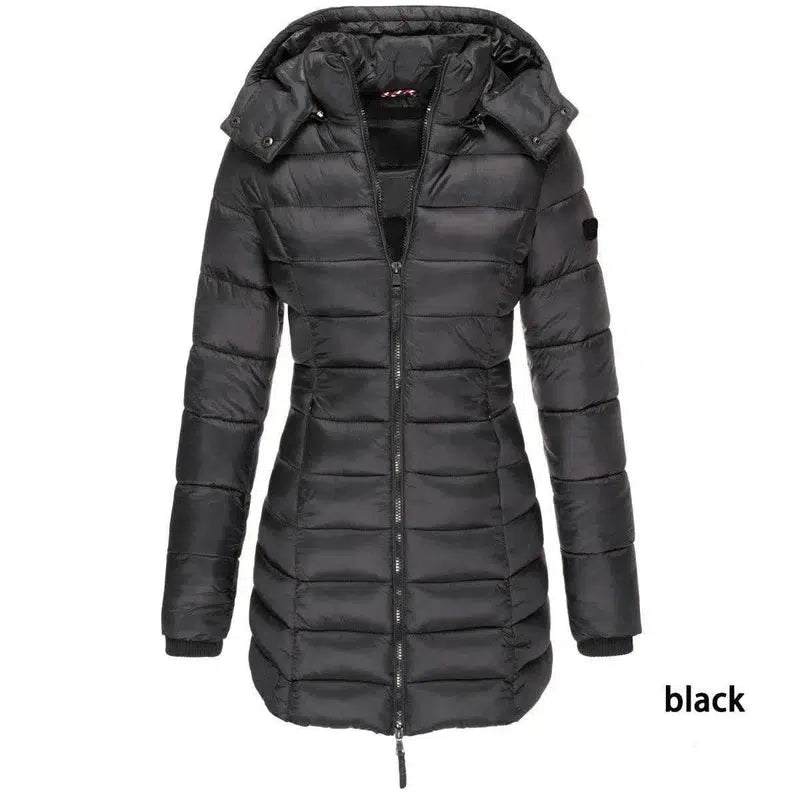 Mid-length Slim-fit Quilted Jacket-Black-6