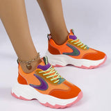 Mixed-color Lace -up Sneakers For Women Fashion Casual Lightweight Thick Bottom Running Sports Shoes-3