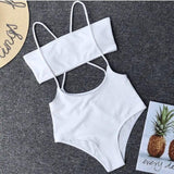 Ms. Split Swimsuit Solid Color Irregular Bib Bikini-White-7