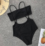 Ms. Split Swimsuit Solid Color Irregular Bib Bikini-Black-8