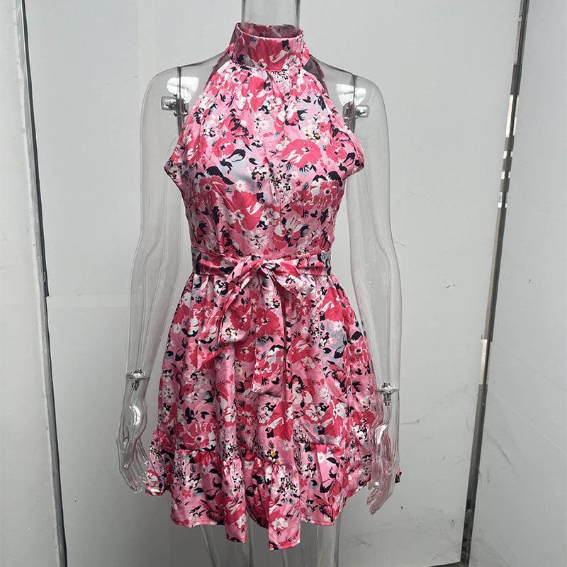 New Flowers Print Halterneck Dress Summer Fashion-8