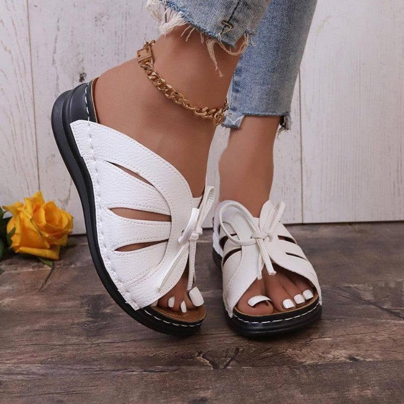 New Roman Shoes For Women Lace-up Platform Wedges Sandals-White-2