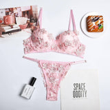 New Sexy Lingerie Set Flower Embroidery Girl Underwear With-Pink-6