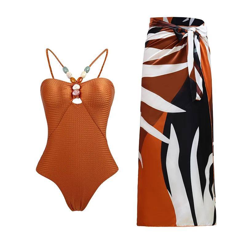 New Push Up One Piece Swimwear Women Retro Print-set 6-1