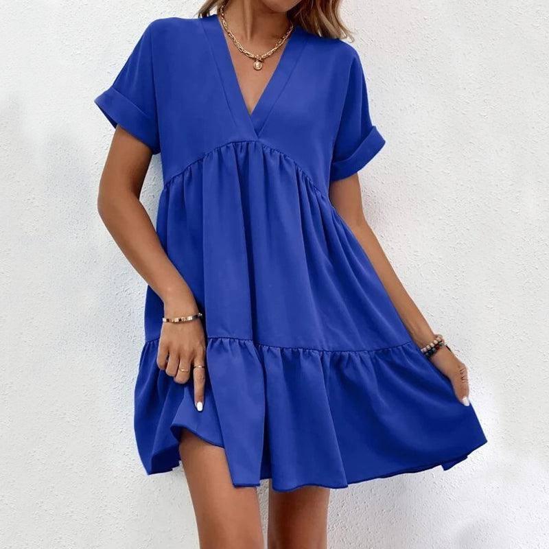 New Short-sleeved V-neck Dress Summer Casual Sweet Ruffled-1