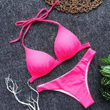 One-piece bra hanging neck bikini-RoseRed-2