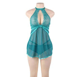 Oversized Lingerie Halter Suspender Nightdress-Green-4