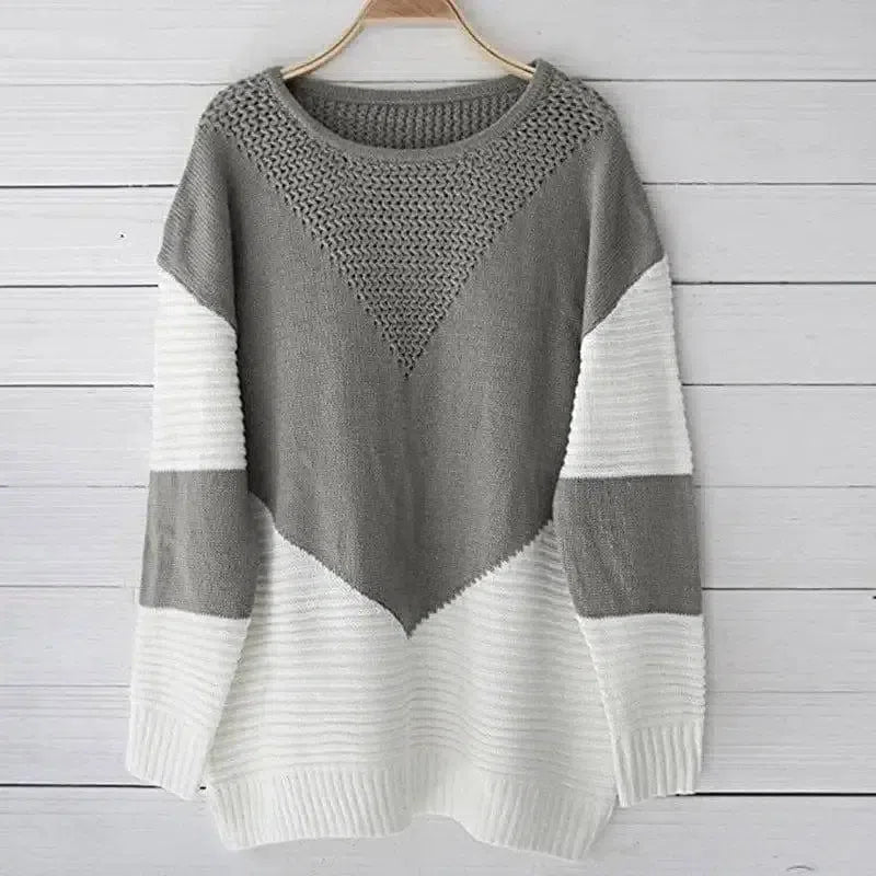 Paneled sweater sweater loose-Grey-10