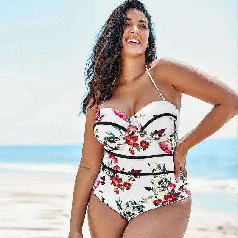 Plus size one-piece printed ladies swimsuit-2