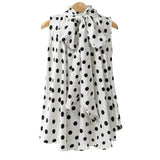 Plus Size Bow Print Big Dot Turtleneck Blouses Shirts 4XL 5XL Streetwear Sleeveless Loose Blouse-White-7