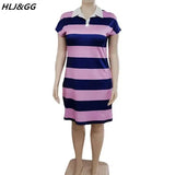 HLJ&GG Fashion Casual Stripe Print Mini Dress Plus Size Women Clorthing Female Turn-Down Button Dresses Vestidos 2022 Summer New-6