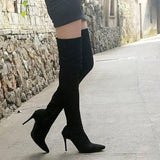 Pointed High Heel Over The Knee Boots Women-Black-3