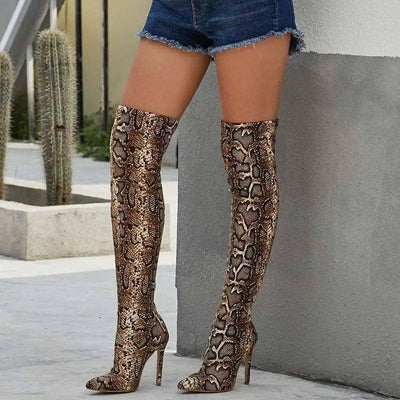 Pointed Print Stiletto Heel Over The Knee Stretch Boots-2