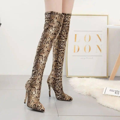 Pointed Print Stiletto Heel Over The Knee Stretch Boots-3