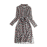 Printed Long Sleeve Dress Women's Waist-Printing-3