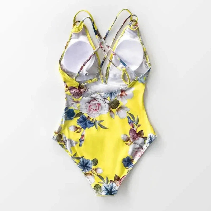 Printed small one-piece bikini-Yellow-3