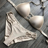 Pure color hard bag sexy bikini split-Khaki-3