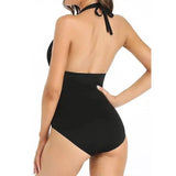 Push Up Women Swimsuits Solid One Piece Swimwear Halter-6