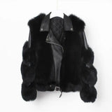 Real fur grass motorcycle fox coat-Black-1