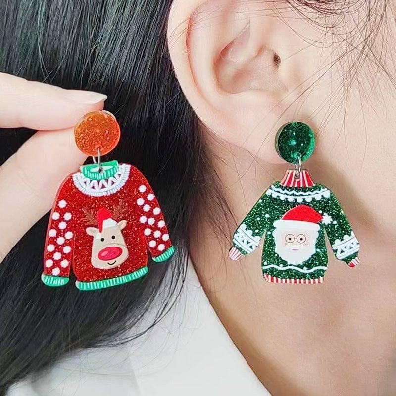 Red Sweater Christmas Earrings Cute Elk Female-1