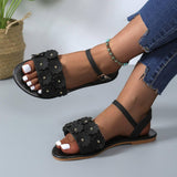 Retro Flowers Sandals Summer Casual Versatile Round Toe-Black-4