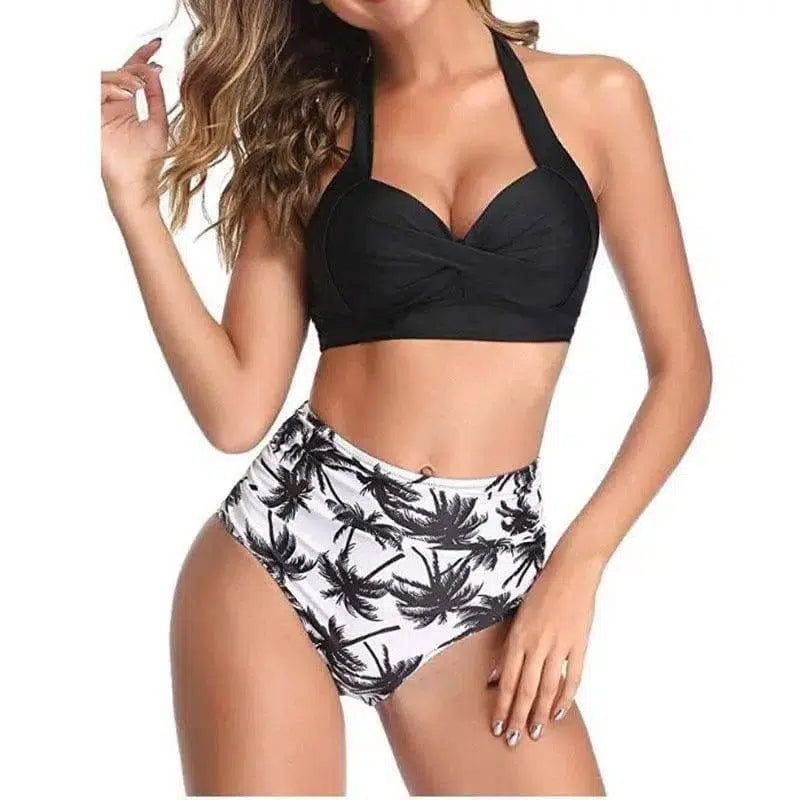 Retro gathered bikini-Black-8