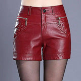 LOVEMI - Retro high waist slim slim straight casual pu leather shorts