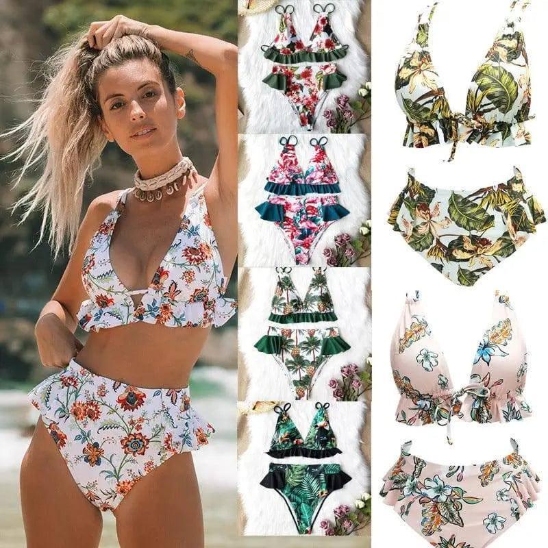 Ruffled bikini high waist printed swimsuit-1