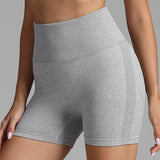 Seamless Yoga Shorts Women Solid Color High Waist-Light Grey-15