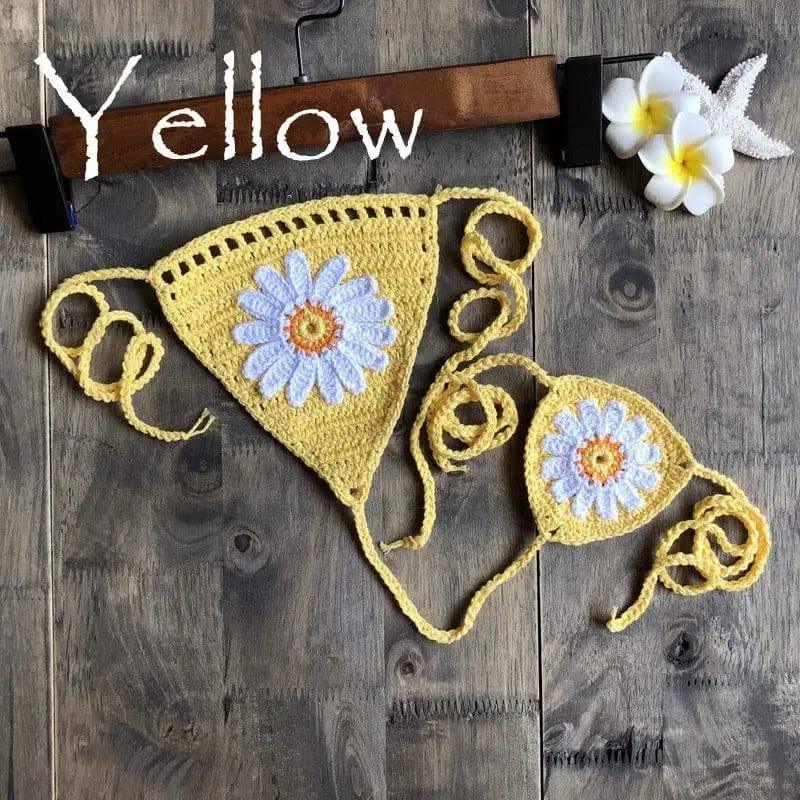 Beach Hollow Bikini Bottoms Handmade Crochet Sunflower-Yellow-10