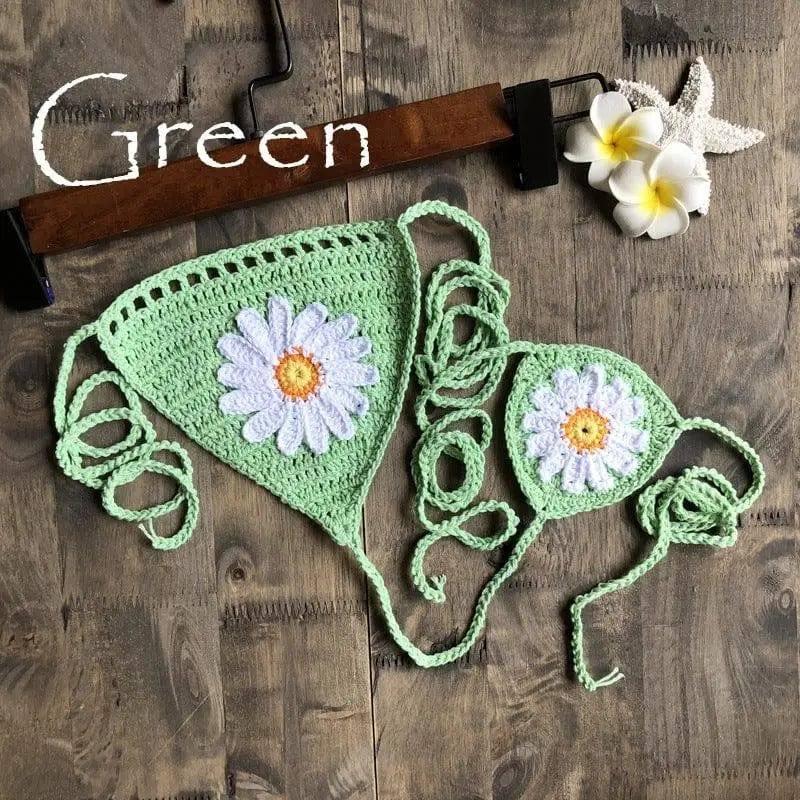 Beach Hollow Bikini Bottoms Handmade Crochet Sunflower-Green-11