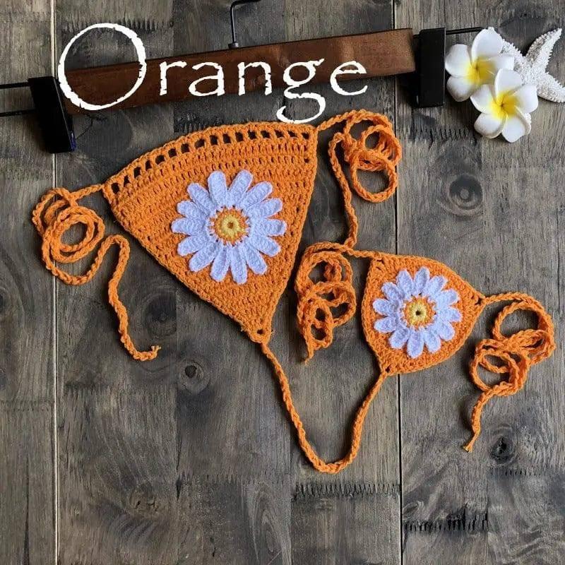 Beach Hollow Bikini Bottoms Handmade Crochet Sunflower-Orange-2