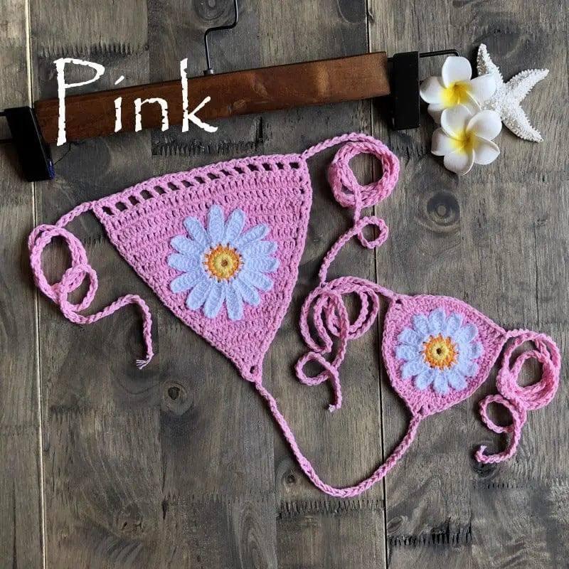 Beach Hollow Bikini Bottoms Handmade Crochet Sunflower-Pink-3