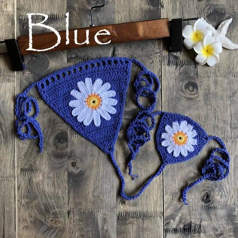 Beach Hollow Bikini Bottoms Handmade Crochet Sunflower-Blue-4