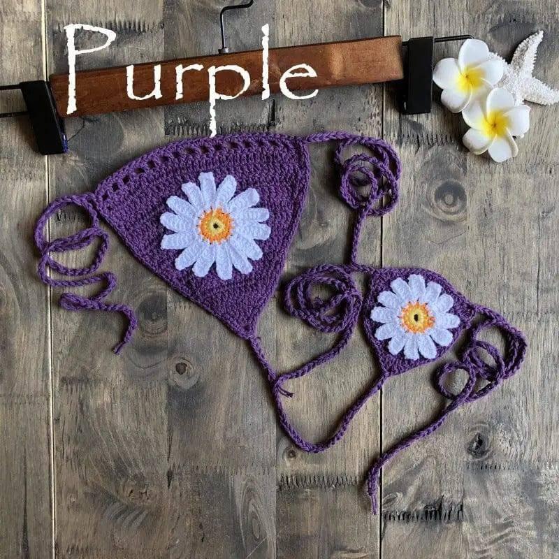 Beach Hollow Bikini Bottoms Handmade Crochet Sunflower-Purple-5