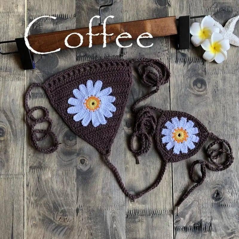 Beach Hollow Bikini Bottoms Handmade Crochet Sunflower-Coffee-6